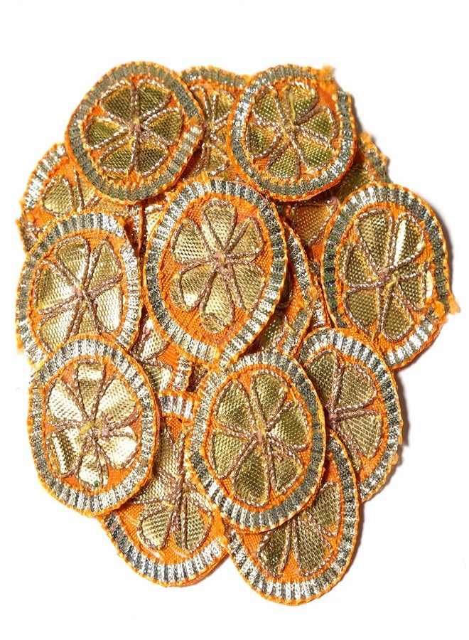 EmbroideryMaterial Gota Patti Embroidery Patches for Clothes, Applique Patches for Embroidery Work, Gota Flowers for Decoration, Crafts & Flowers for Dress Designing (20 Pieces, Gold & Orange, 3.2 CM) - Image 1